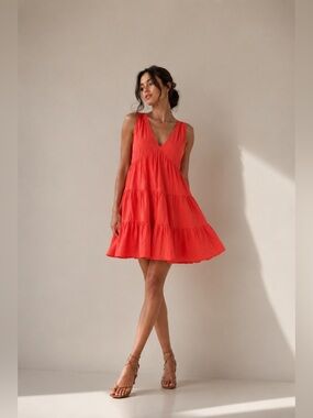 DKNY Jeans Tiered V Neck Sleeveless Dress Small Flowy Casual